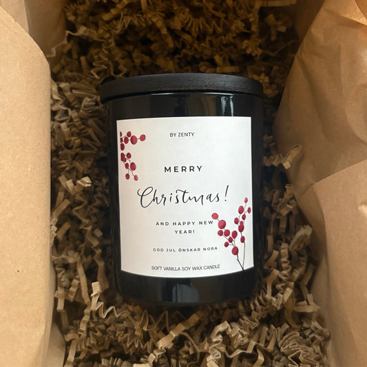 Personalised Merry Christmas Red Berries Candle