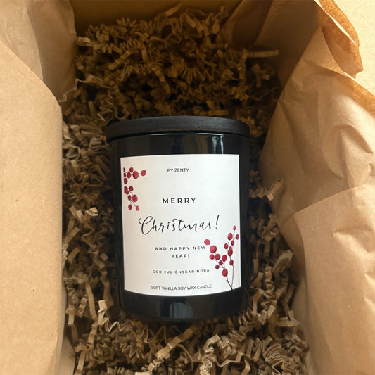 Personalised Merry Christmas Red Berries Candle