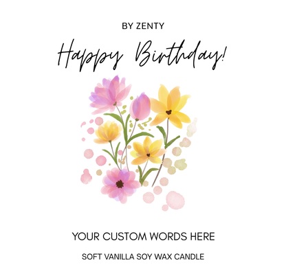 Personalised Happy Birthday Flowers Scented Candle
