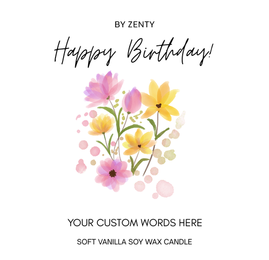 Personalised Happy Birthday Flowers Scented Candle