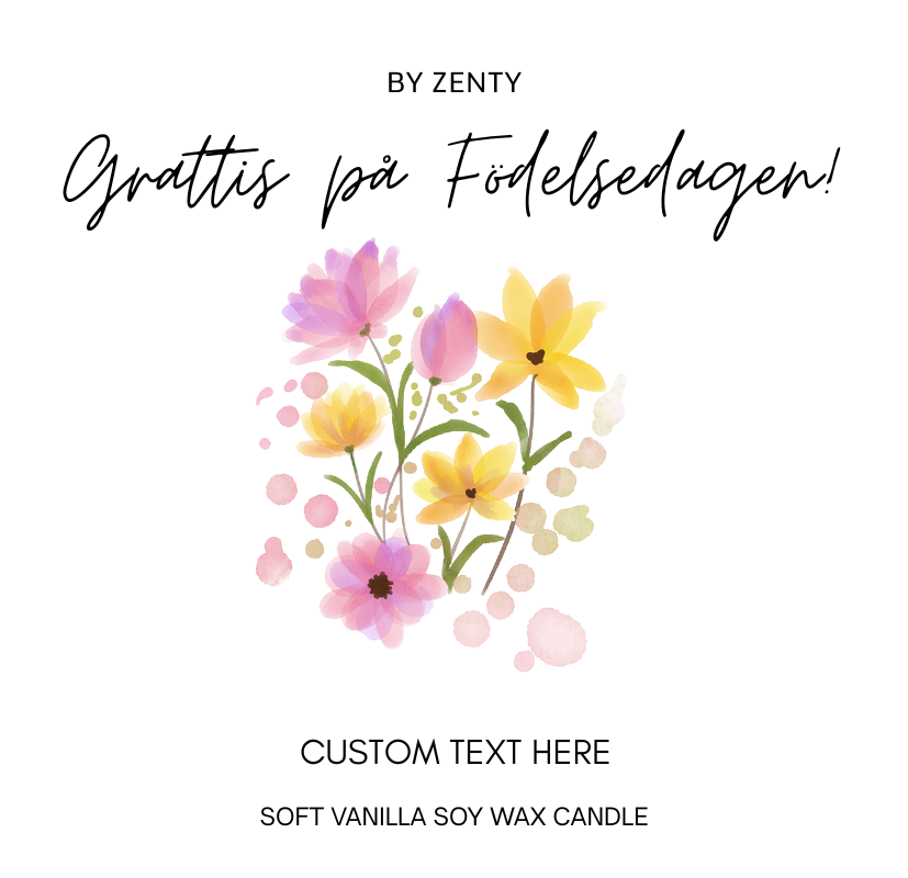 Personalised Grattis på Födelsedagen Flowers Scented Candle