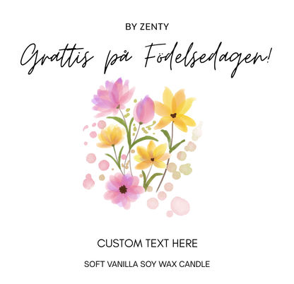 Personalised Grattis på Födelsedagen Flowers Scented Candle