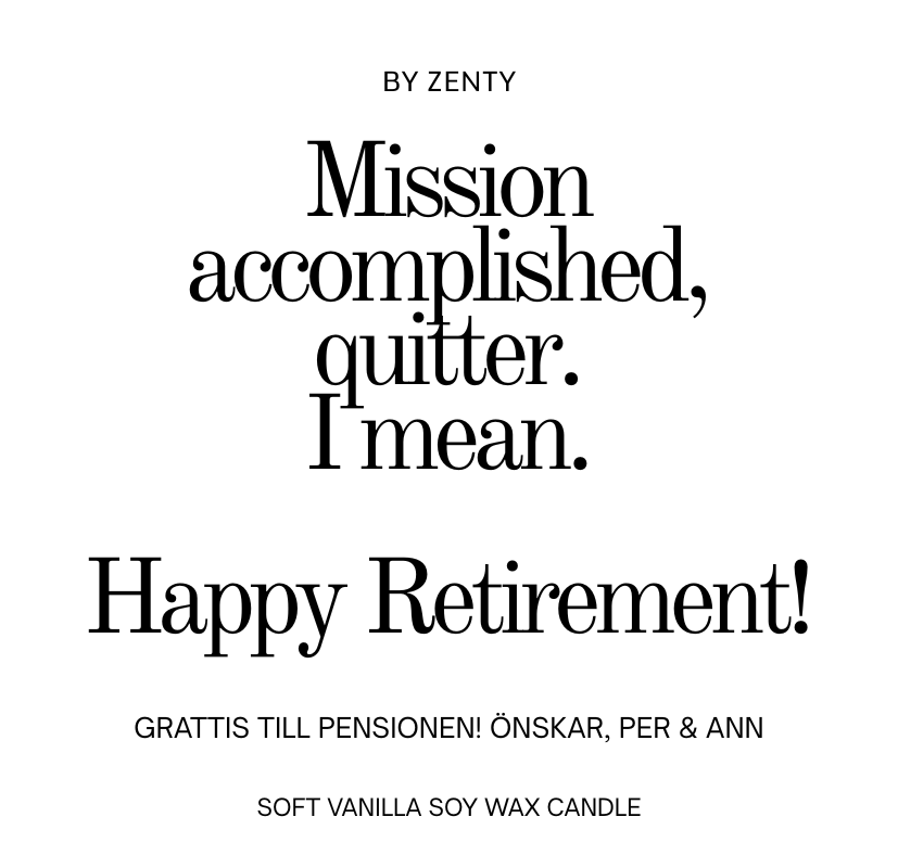 Personalised Mission Accomplished, quitter. Scented Candle