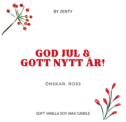 Personalised God Jul & Gott Nytt År Red Berries Scented Candle